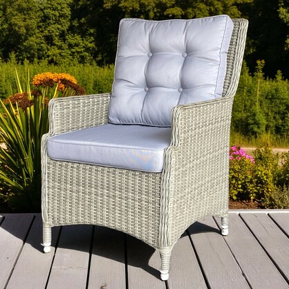 Alphington 5-Seater Outdoor Lounge & Dining Set – Aluminium Frame, Wicker, Blue Cushions