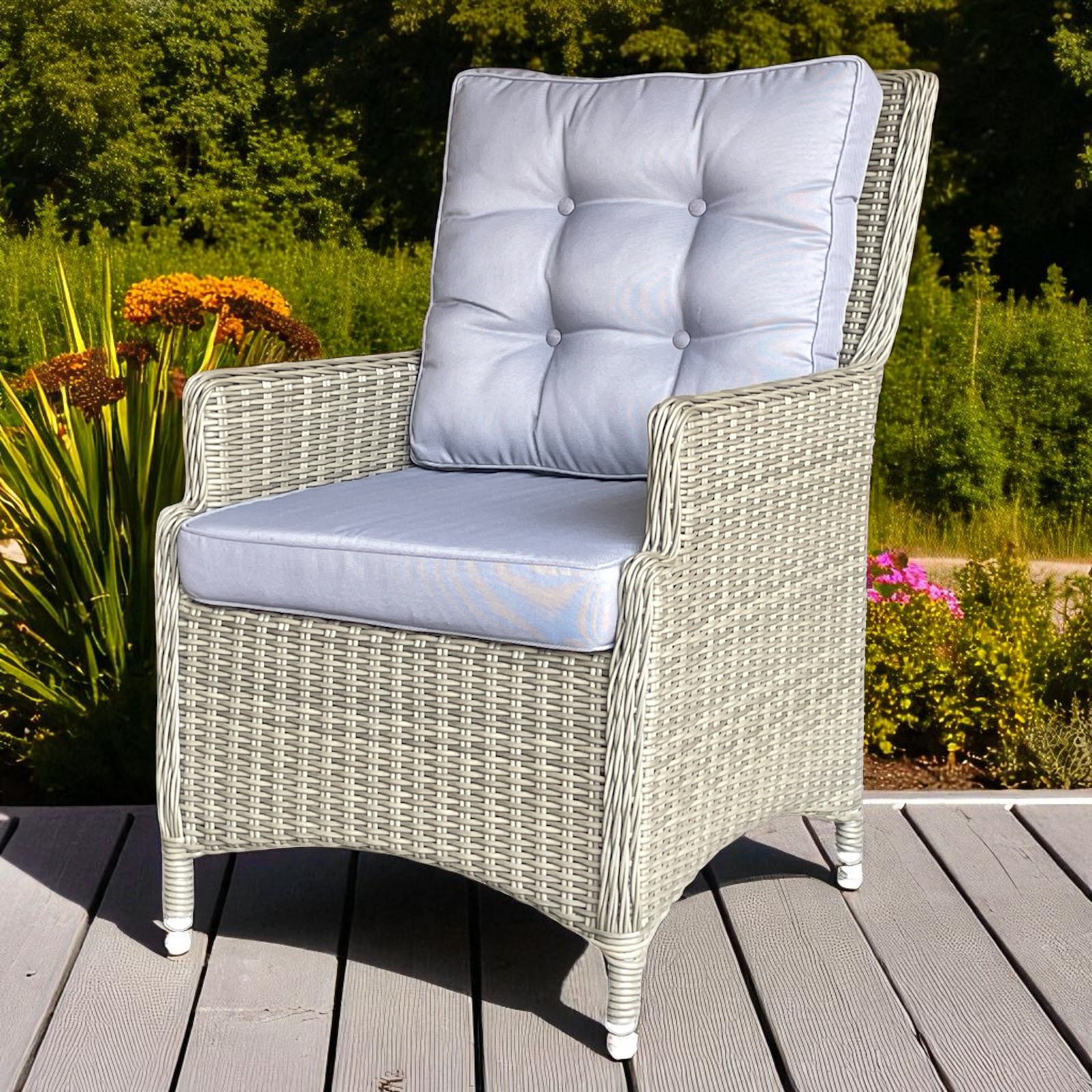 Alphington 5-Seater Outdoor Lounge & Dining Set – Aluminium Frame, Wicker, Blue Cushions