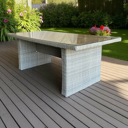 Alphington 5-Seater Outdoor Lounge & Dining Set – Aluminium Frame, Wicker, Blue Cushions