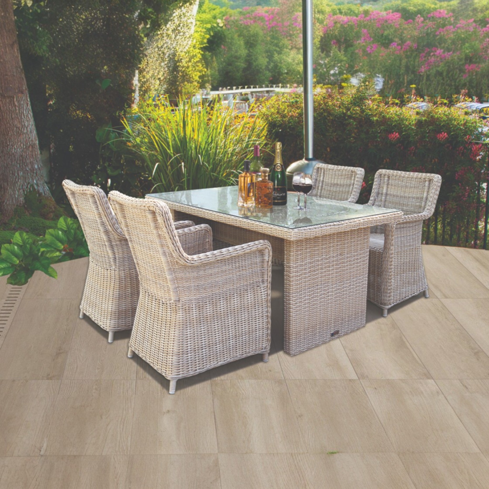 Ashburton 5‑Piece Outdoor Wicker Dining Set – Aluminium Frame, 160 cm Table