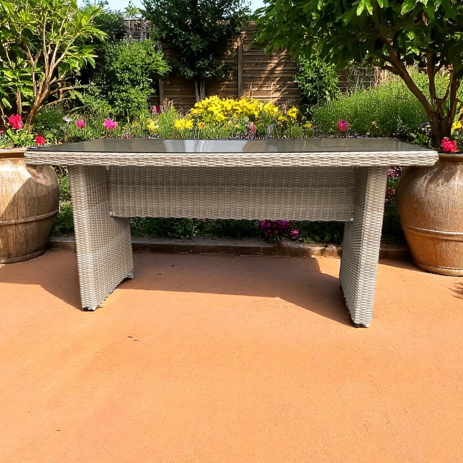 Ashburton 5‑Piece Outdoor Wicker Dining Set – Aluminium Frame, 160 cm Table