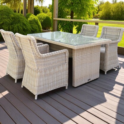 Ashburton 5‑Piece Outdoor Wicker Dining Set – Aluminium Frame, 160 cm Table