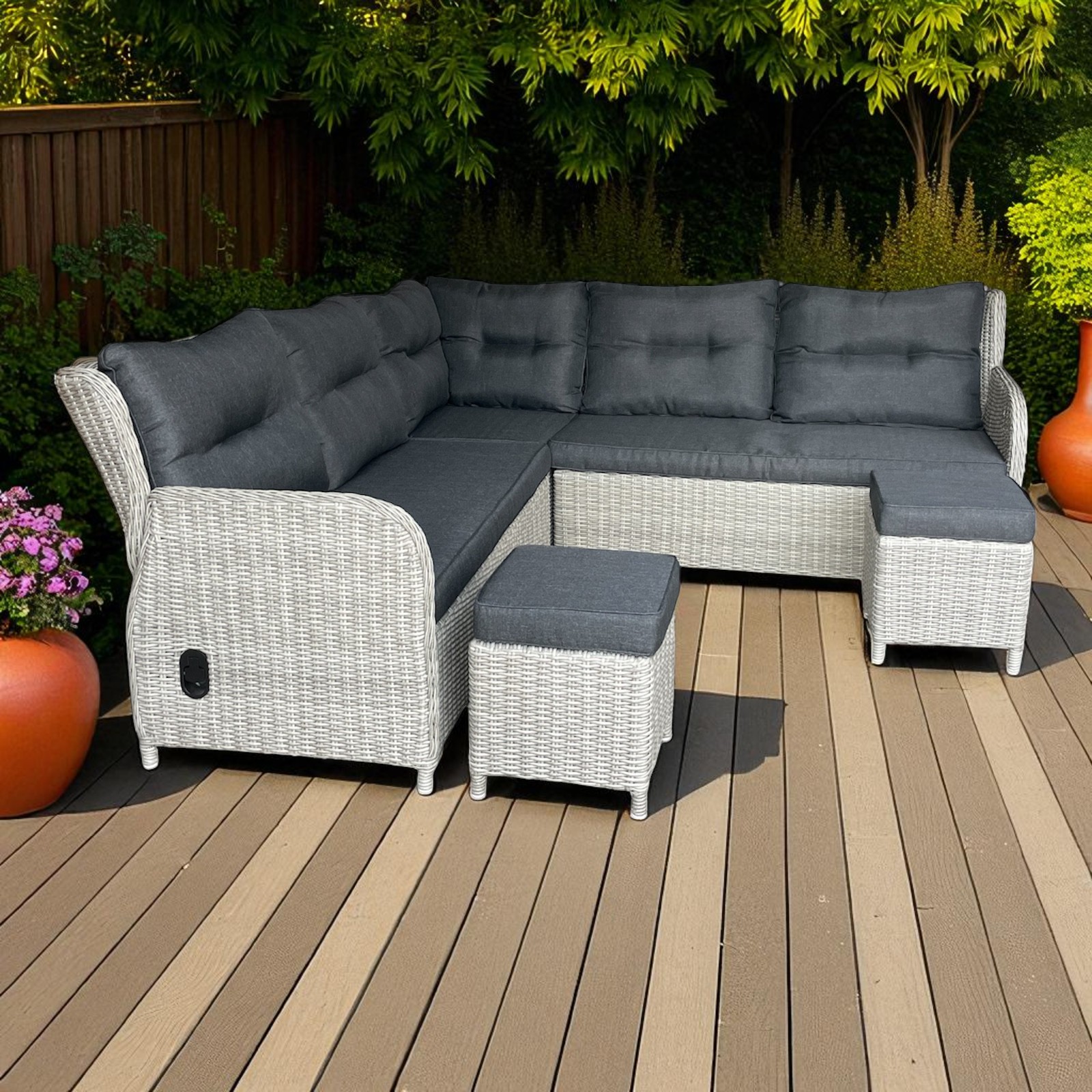 Armadale 7‑Seater Outdoor Reclining Lounge & Dining Set – Aluminium & Wicker