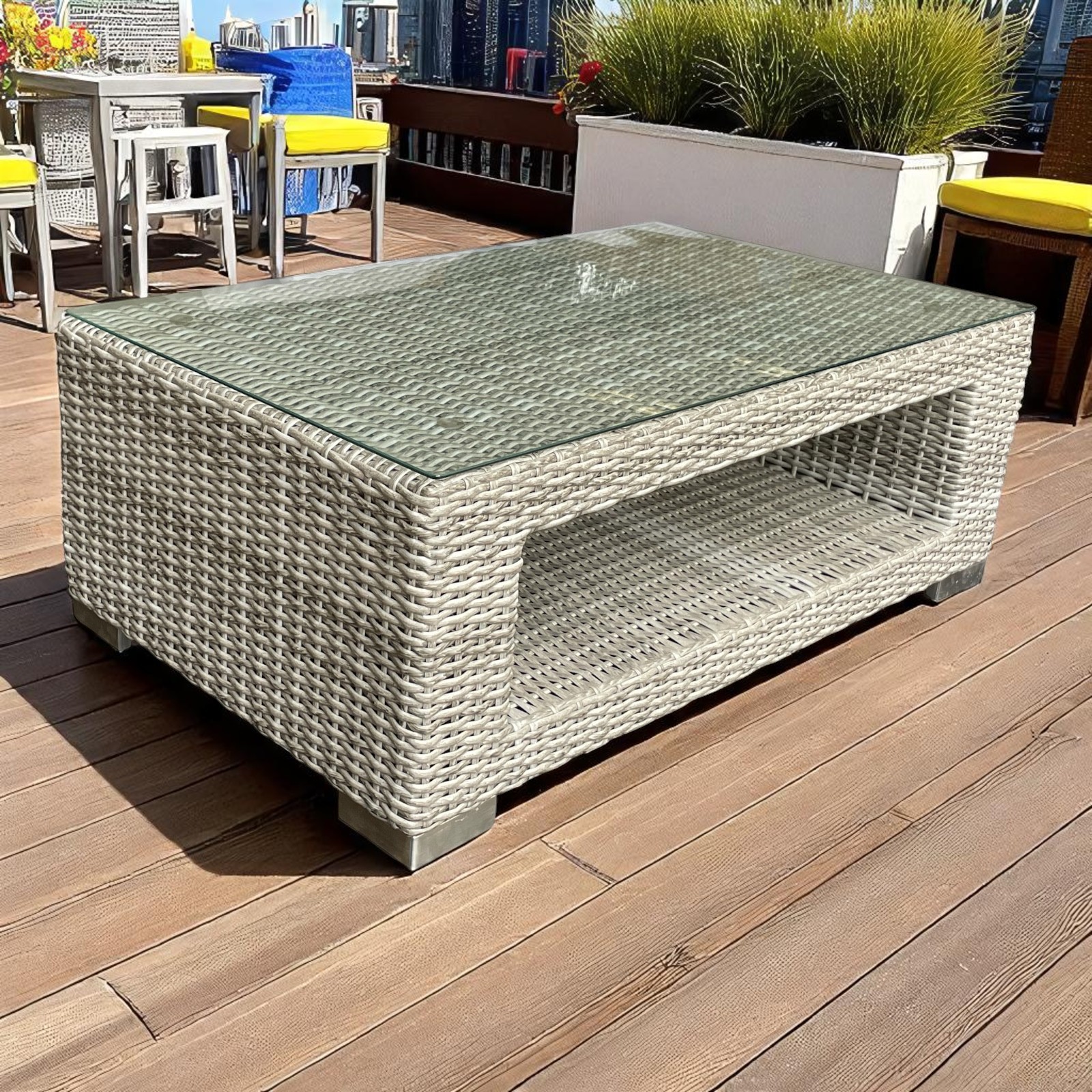 Beaumaris 5-Seater Outdoor Wicker Coffee Lounge Set – Tempered Glass, Aluminium Frame