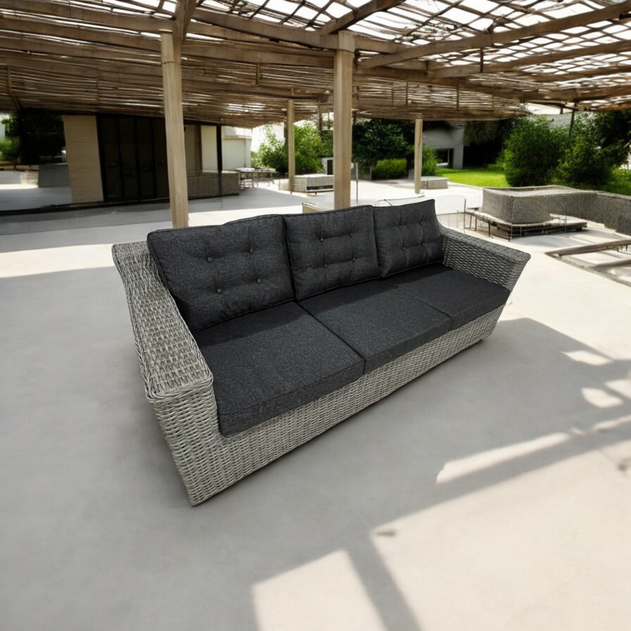 Beaumaris 5-Seater Outdoor Wicker Coffee Lounge Set – Tempered Glass, Aluminium Frame