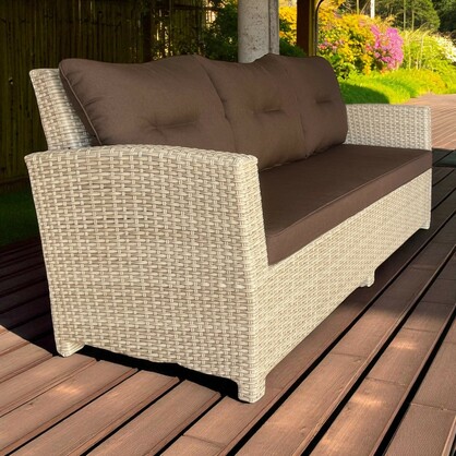 Camberwell Outdoor Wicker Lounge Sofa, Chairs & Ottoman Set – Durable Aluminium Frame