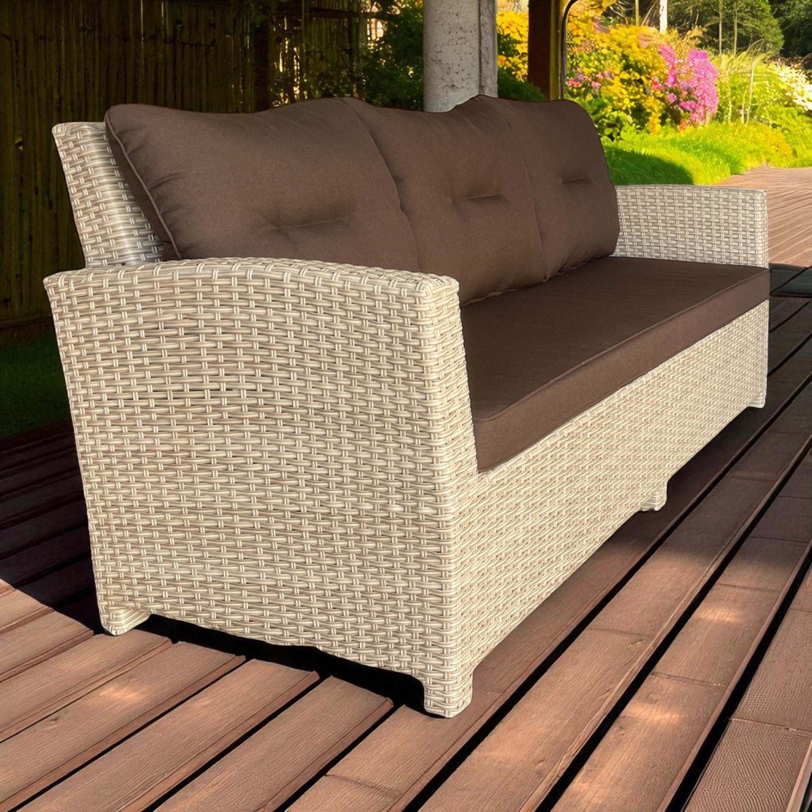 Camberwell Outdoor Wicker Lounge Sofa, Chairs & Ottoman Set – Durable Aluminium Frame