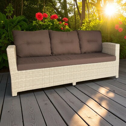 Camberwell Outdoor Wicker Lounge Sofa, Chairs & Ottoman Set – Durable Aluminium Frame