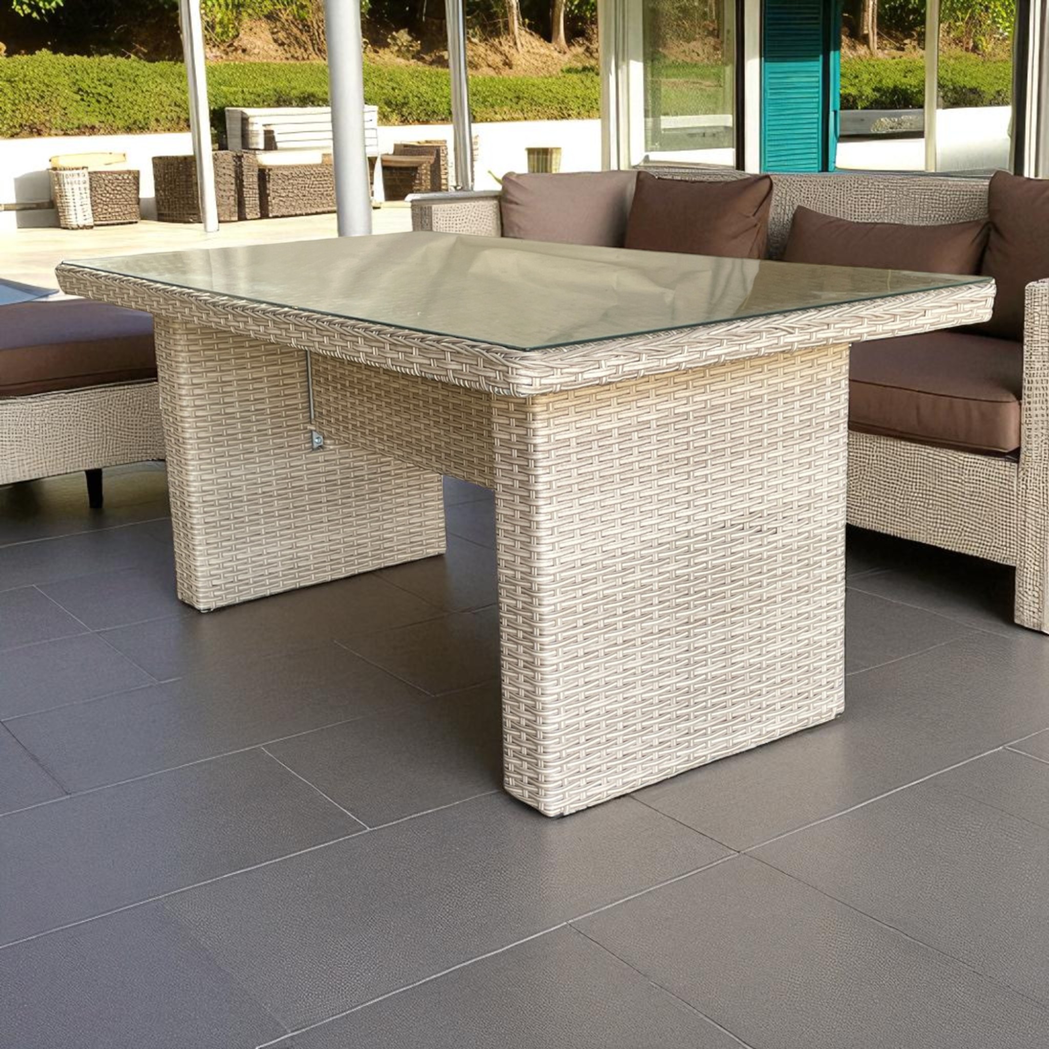 Camberwell Outdoor Wicker Lounge Sofa, Chairs & Ottoman Set – Durable Aluminium Frame