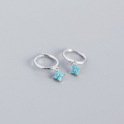 Flower Turquoise Huggie - Silver