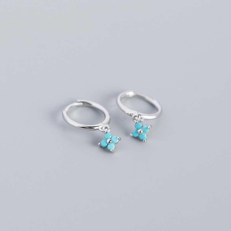 Flower Turquoise Huggie - Silver