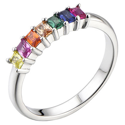 Rainbow Baguette Ring - Silver
