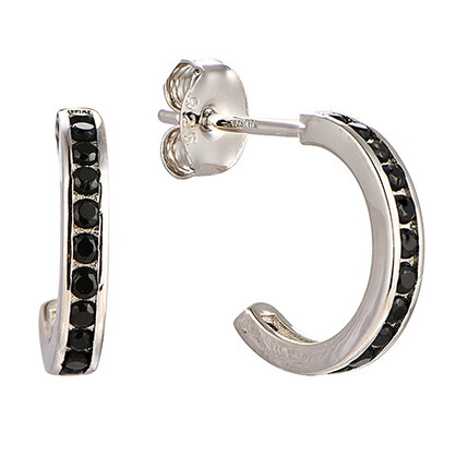 Sterling Silver Black CZ Hoops