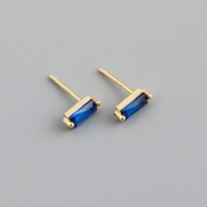 Baguette Blue Studs - Gold