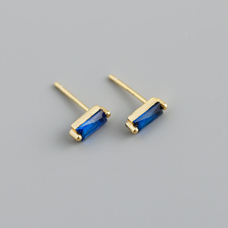 Baguette Blue Studs - Gold