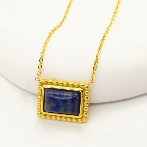 Stainless Steel Necklace-Lapis