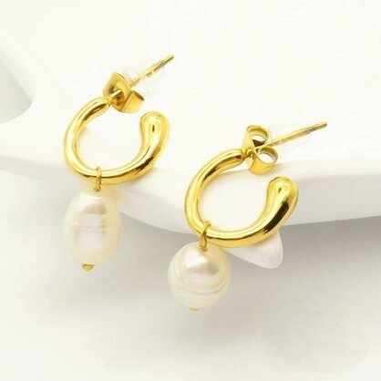 Stainless Steel Luxe-Freshwater Pearl Hoop