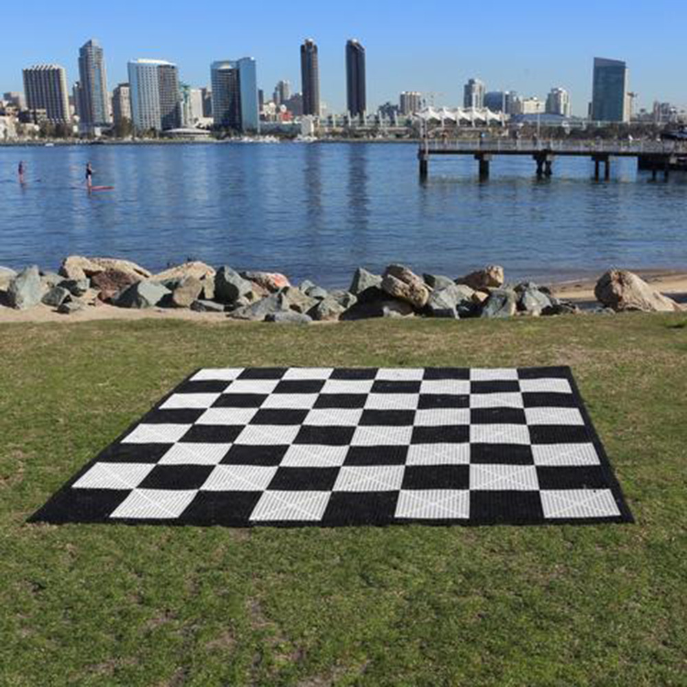 Commercial Grade Roll Up Giant 2.4m x 2.4m Chess Board with Rubberized Squares and Safety Edge Ramps
