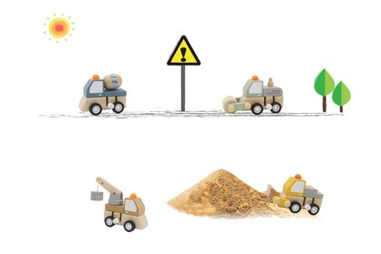 Wooden Wind-up Construction Trucks