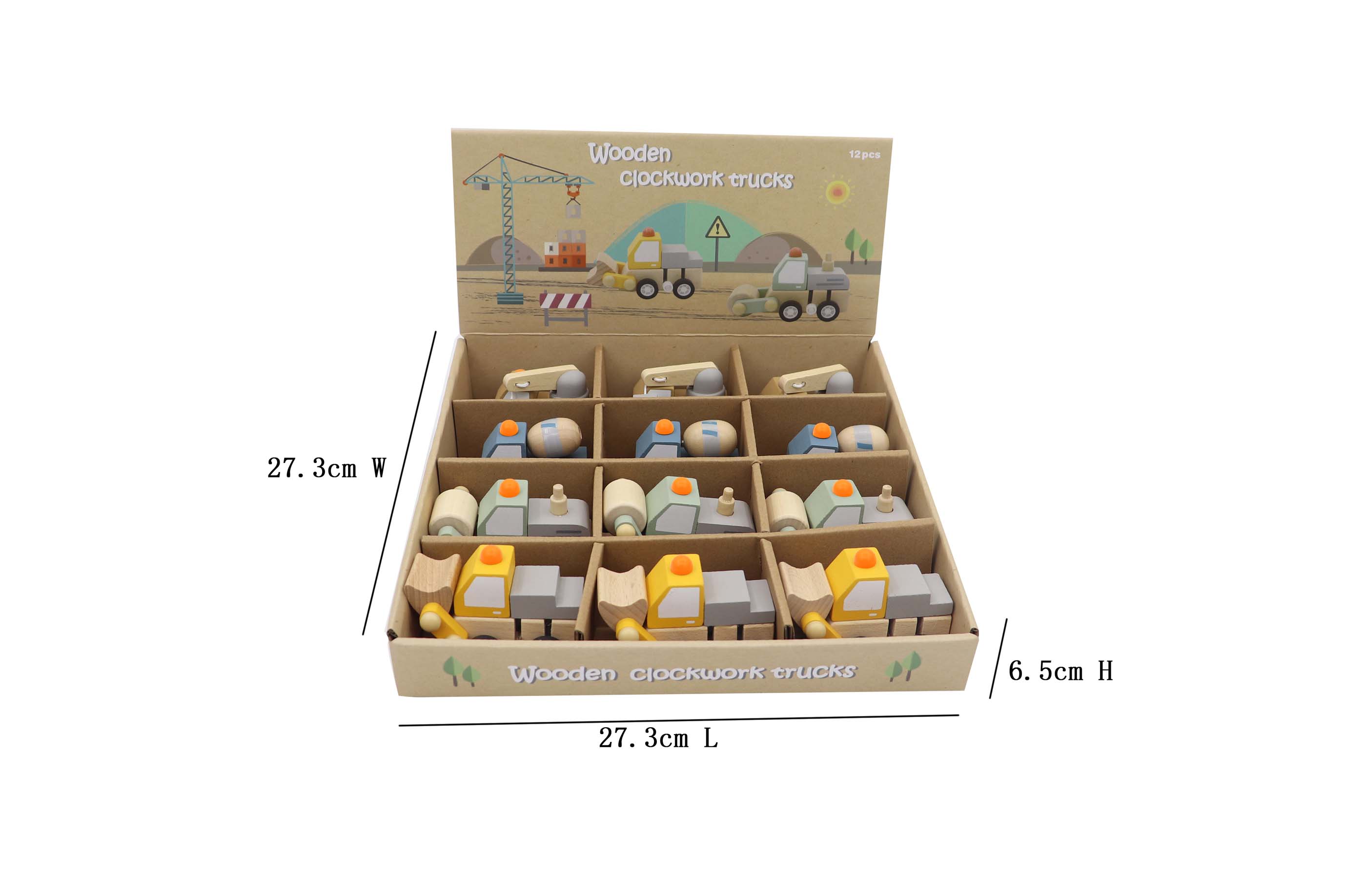 Wooden Wind-up Construction Trucks