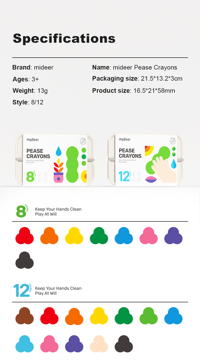 Mideer Peas Crayons - 12 Colours