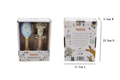 Wooden Cockatoo Maraca & Wattle Jingle Stick Musical Set