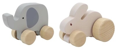 Wooden Wheelie Rabbit & Elephant
