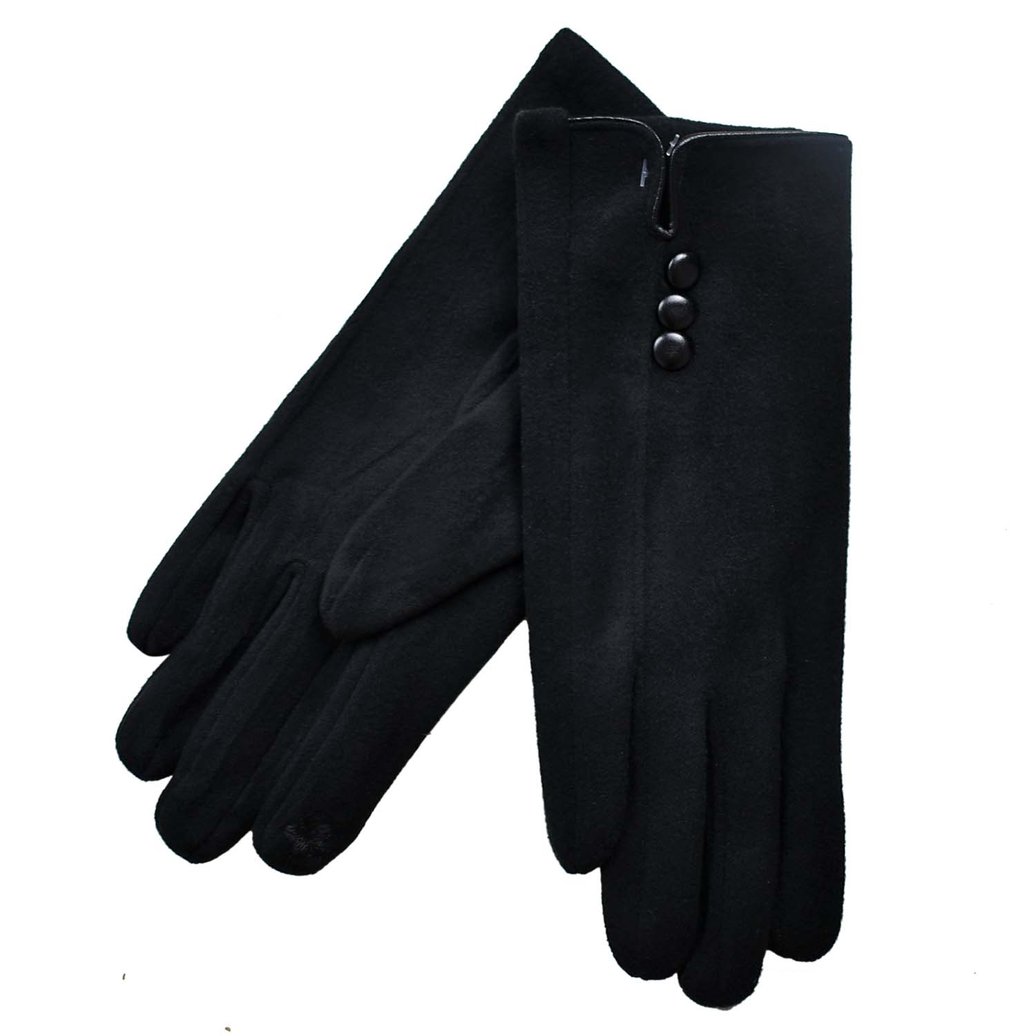 THSG1043: Black: Three Buttons Gloves