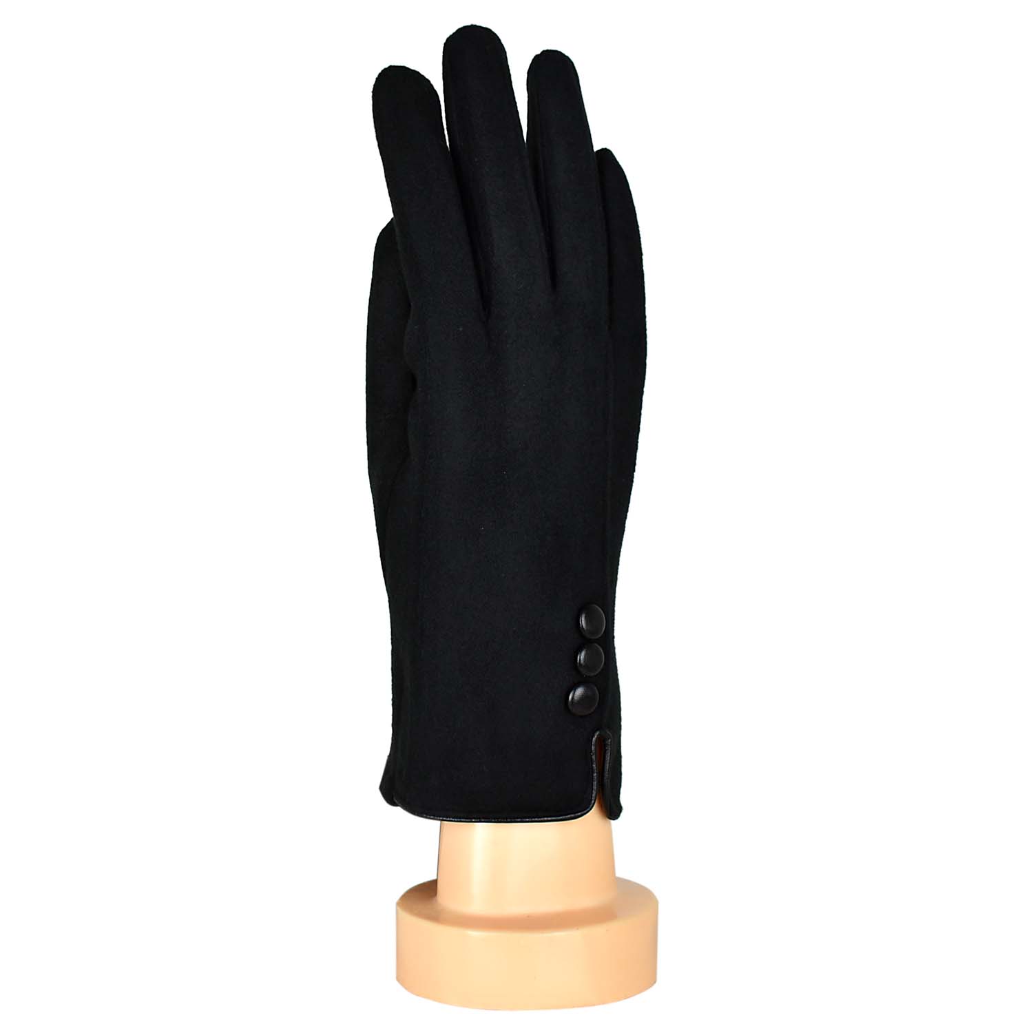 THSG1043: Black: Three Buttons Gloves