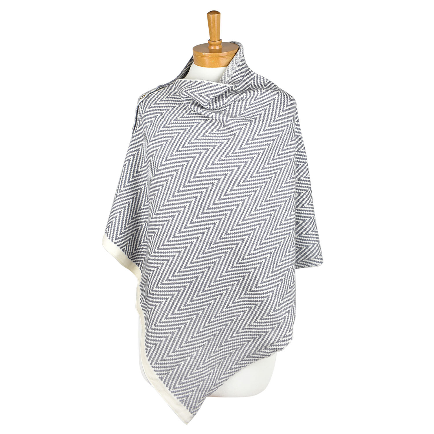 THSP2024: Grey: Herringbone w Button Poncho