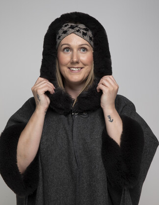 THSP1041: Dark Grey: Faux Fur Hooded Poncho