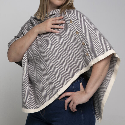 THSP2023: Black: Herringbone w Button Poncho