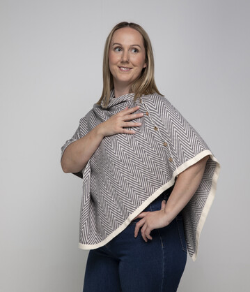 THSP2023: Black: Herringbone w Button Poncho