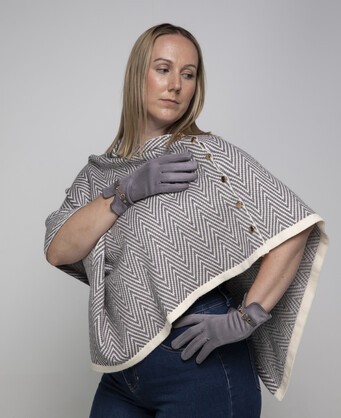 THSP2023: Black: Herringbone w Button Poncho