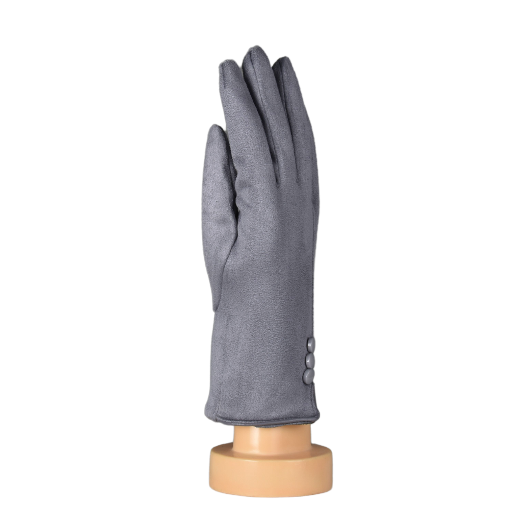 THSG1042: Grey: Three Buttons Gloves