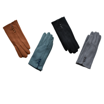 THSG1042: Grey: Three Buttons Gloves