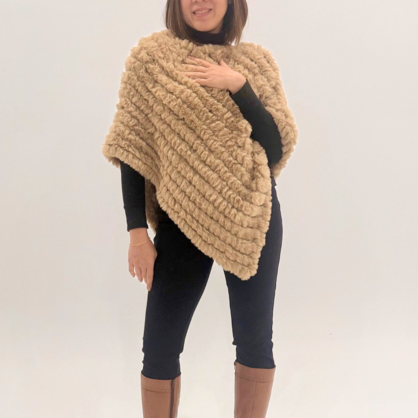 THSP1063: Camel: Plush Faux Fur Poncho