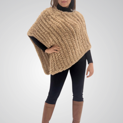 THSP1063: Camel: Plush Faux Fur Poncho