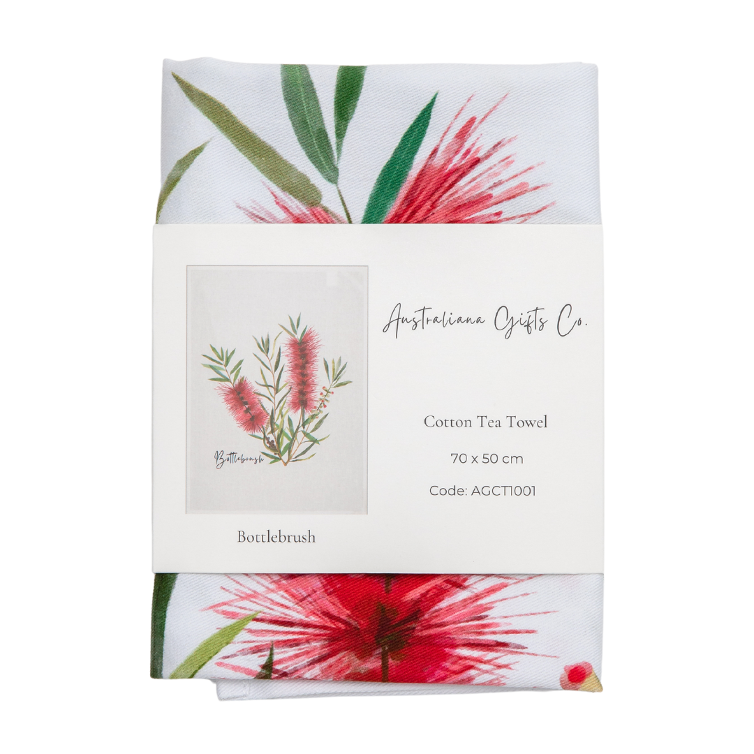 AGCT1001: Red: Bottlebrush Tea Towel