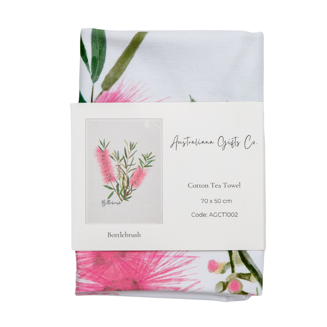 AGCT1002: Pink: Bottlebrush Tea Towel