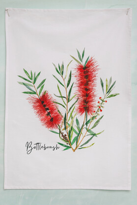 AGCT1001: Red: Bottlebrush Tea Towel