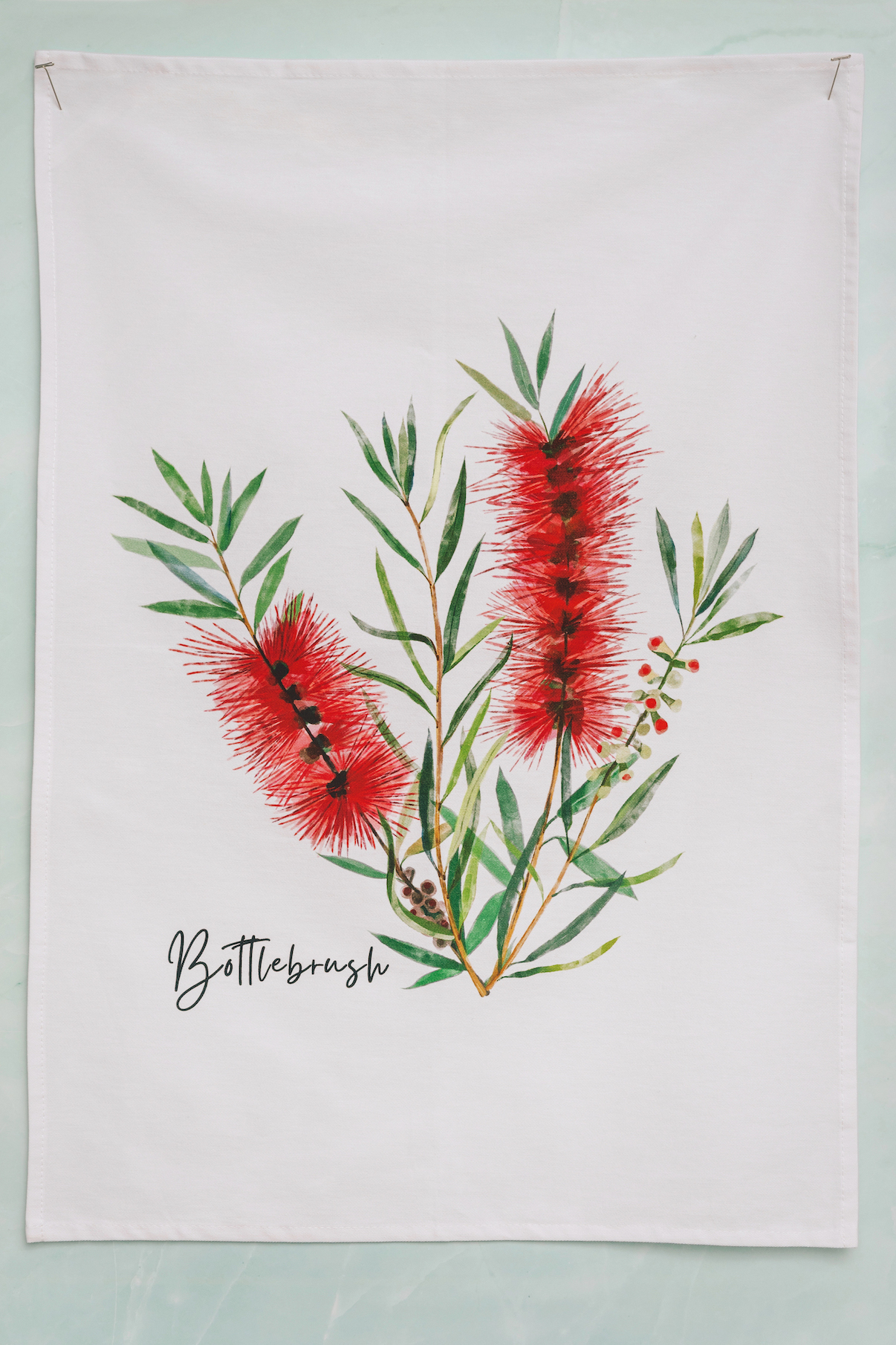 AGCT1001: Red: Bottlebrush Tea Towel