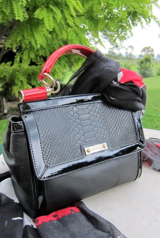 Leather Bag With Snake Print Medium Handbag