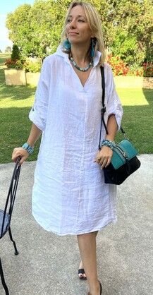 L577-Stylish Italian Natural Linen Dress