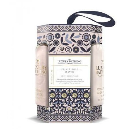 LUXURY BATHING COMPANY VELVET ROSE & PEONY BODY ESSENTIALS - 100ML B/WASH , 100ML BODY LOTION AND A BODY POLISHER