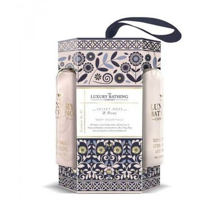 LUXURY BATHING COMPANY VELVET ROSE & PEONY BODY ESSENTIALS - 100ML B/WASH , 100ML BODY LOTION AND A BODY POLISHER
