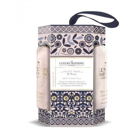LUXURY BATHING COMPANY VELVET ROSE & PEONY BODY ESSENTIALS - 100ML B/WASH , 100ML BODY LOTION AND A BODY POLISHER