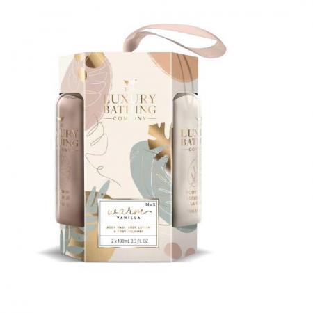 LUXURY BATHING COMPANY WARM VANILLA BODY ESSENTIALS - 100ML B/WASH , 100ML BODY LOTION AND A BODY POLISHER