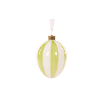 GLASS GREEN STRIPED EGG HANGING