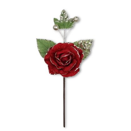 Rose w Leaf 38cm Burgundy